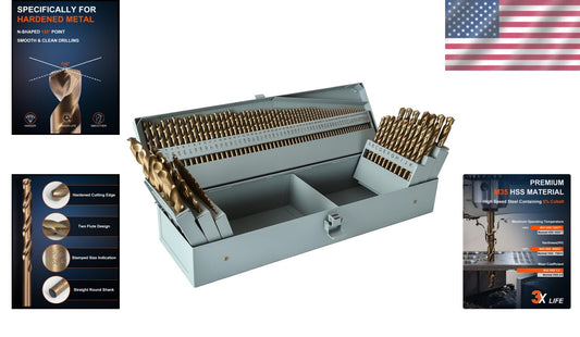 135° Split Point Cobalt Drill Bit Set - 115 Pcs, Ideal for Hardened Materials