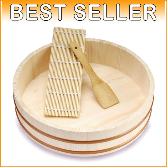 Traditional 14.2 Inch Wooden Sushi Mixing Bowl - Perfect for Home Sushi Nights