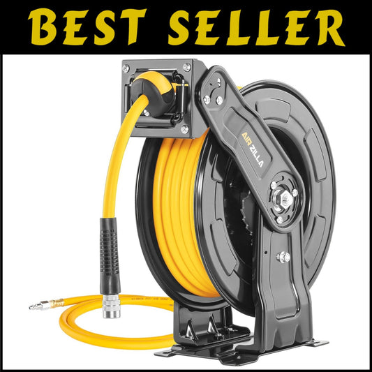 Automatic Rewind Steel Air Hose Reel with 3/8" x 50FT Hose - Multi-Mount Options