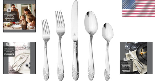 Elegant Floral 18/10 Stainless Steel Flatware Set - 40-Piece Dining Collection