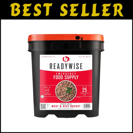Emergency Food Bucket: 88 Servings of Freeze-Dried Chicken, Beef, Pork & Rice