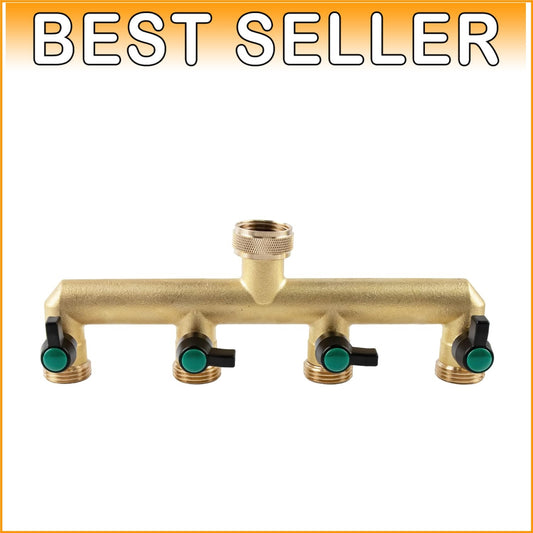 4-Way Solid Brass Garden Hose Splitter - Leak-Resistant with Dual Handles