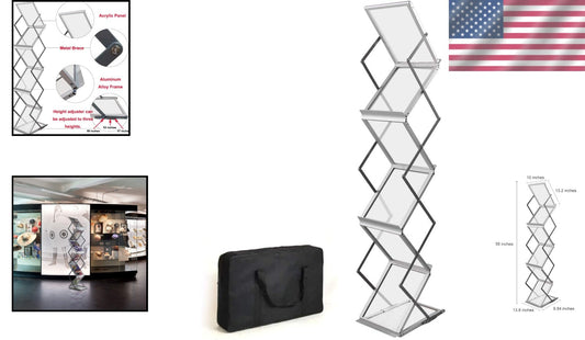Lightweight A4 Aluminum Magazine Rack - Freestanding 6 Pocket Display Stand