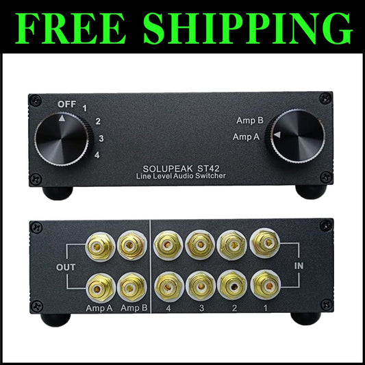 Aluminum 4-Way RCA Audio Switcher - Effortless Source Selection for Any Setup