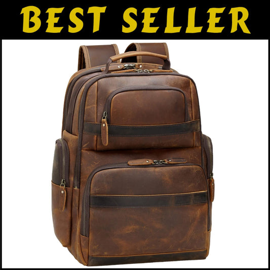 Vintage Leather 15.6" Laptop Backpack - Large Capacity Business Travel Bag
