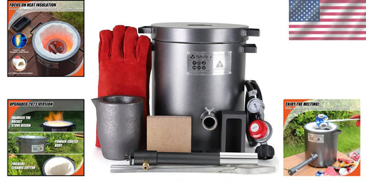 2023 Upgraded 6 KG Propane Melting Furnace with Graphite Crucible & 250,000 BTU