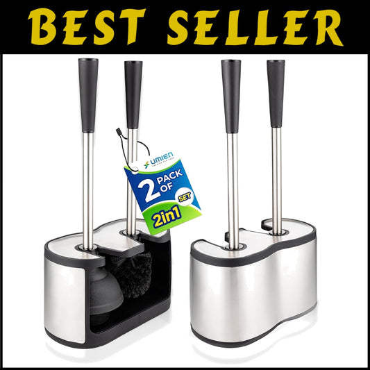 Elegant Stainless Steel Toilet Brush & Plunger Set with Freestanding Canister