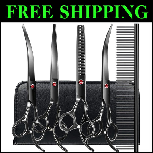 Ergonomic 6-in-1 Pet Grooming Scissors Kit - Precision Cutting for Dogs & Cats