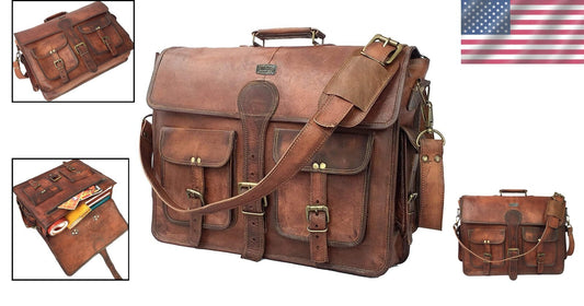Crafted Leather Laptop Messenger with Vintage Appeal - 16 Inch Multi-Purpose Bag