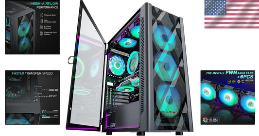 Customizable RGB-Illuminated ATX PC Case with Magnetic Tempered Glass Side Panel