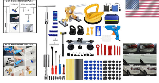 129pc Professional Dent Puller Kit with T-Bar & Bridge Puller for DIY Repairs