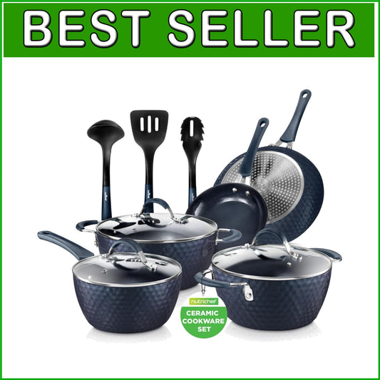 Durable 11-Piece Nonstick Cookware Set with Tempered Glass Lids and Utensils