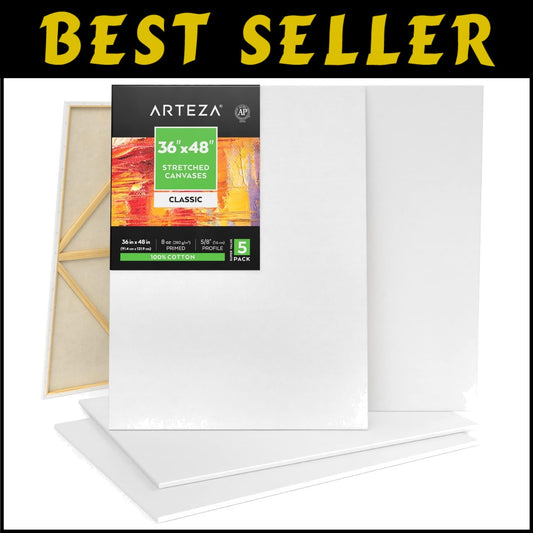 Pack of 5 Large Stretched Canvas 36x48 - Ideal for Acrylic and Oil Painting