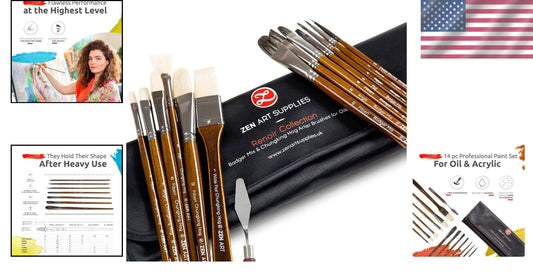 Luxury 14pc Oil & Acrylic Paint Brush Set with Birchwood Handles - No Shedding