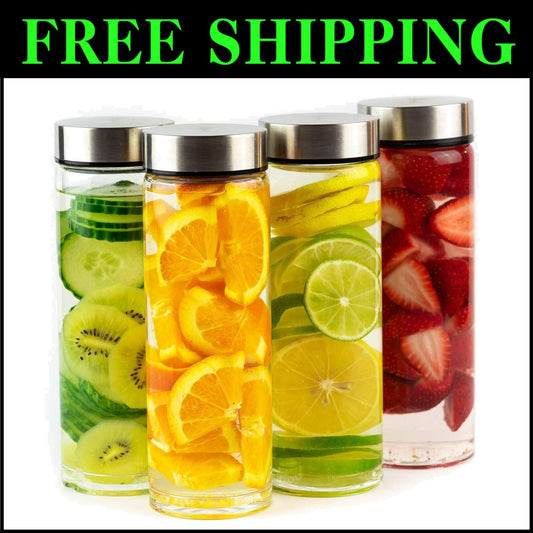 Reusable 16oz Wide Mouth Glass Bottles with Airtight Lids - 4 Pack for Juicing