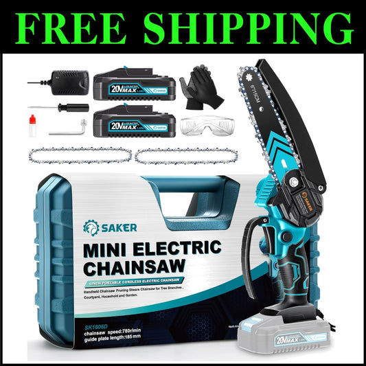 Rechargeable 6-Inch Mini Chainsaw with Dual Batteries - Ideal Father's Day Gift