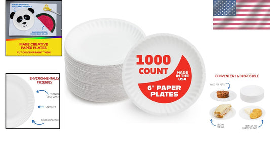 Eco-Friendly 6" Uncoated White Paper Plates - 1,000 Bulk Pack for Parties