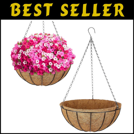 2 Pack 16 Inch Round Hanging Planter Baskets with Natural Coconut Liners