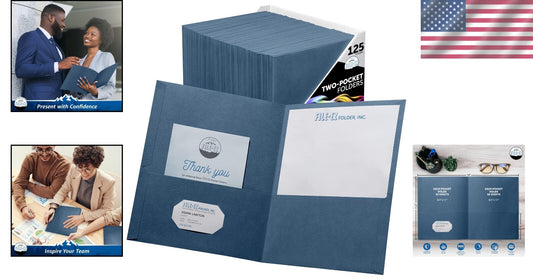 125-Pack Dark Blue Two-Pocket Folders - Textured Matte, Ideal for Home & School