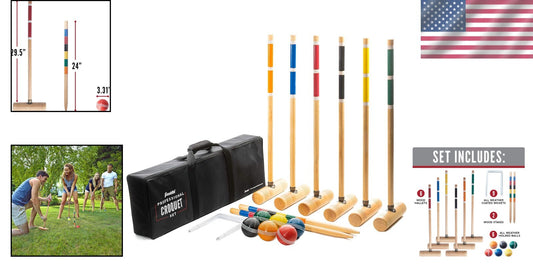 Durable 6-Player Croquet Set with Wooden Mallets & Carrying Case Included