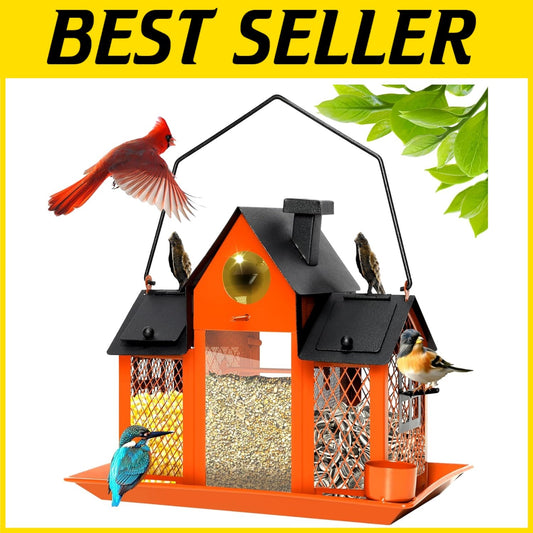 Elegant Solar Bird Feeder House - 7lbs Capacity & Water Cup for Backyard Birds