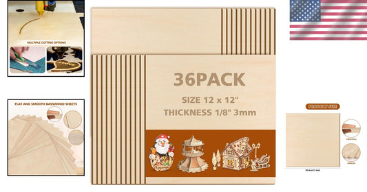 Premium 36 Pack Unfinished Basswood Sheets - Ideal for Carving & Making Models