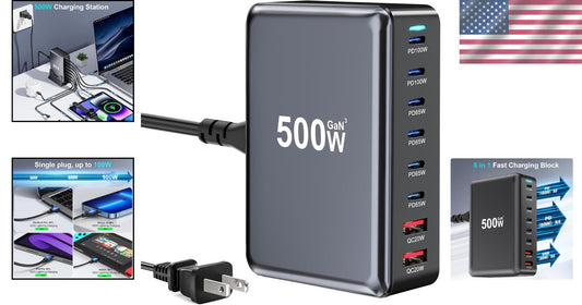 Advanced 500W USB C Charger with 8 Ports - Travel-Friendly & Safe Power Solution