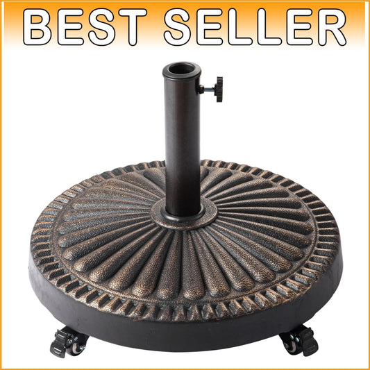 Durable 52 lb Round Rolling Umbrella Stand with Adjustable Holder for Outdoors