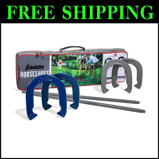 Durable Metal Horseshoe Game Set with 4 Horseshoes and Stakes - Outdoor Fun