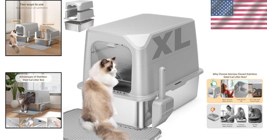 Anti-Leak Extra Large Cat Litter Box with Lid - Ideal for High-Urinating Cats
