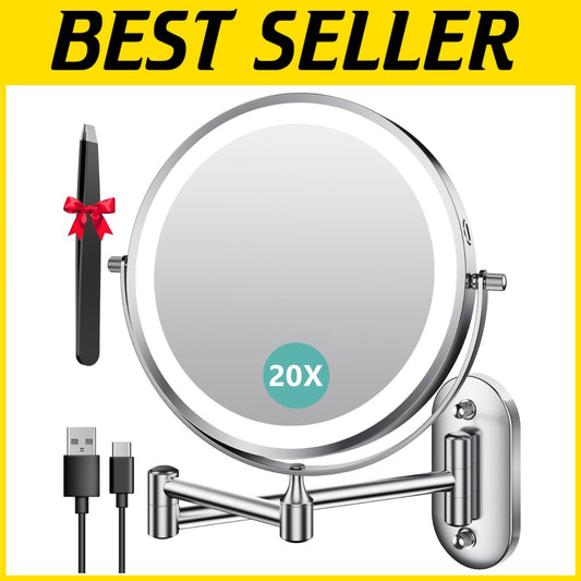 8” Round Makeup Mirror with 54 LED Lights - Rechargeable & Adjustable Brightness