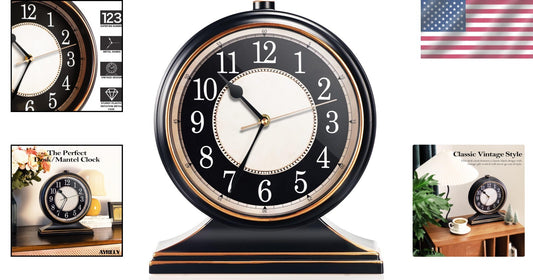 Classic Black and Gold 10-Inch Silent Desk Clock - Ideal Living Room Accent
