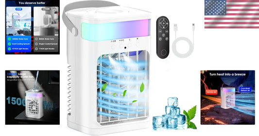 Portable Air Conditioner with 1500ML Water Tank & Colorful Lights - Cool Comfort