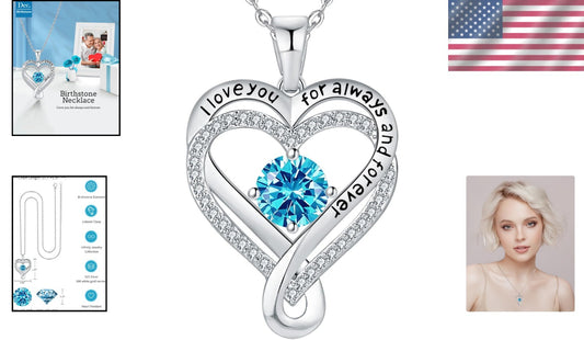 Engraved 'I Love You Forever' Necklace with Cubic Zirconia & Birthstones for Her