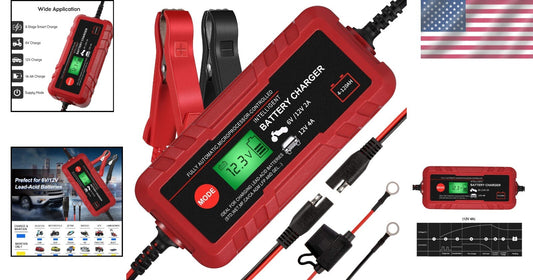 Sailnovo 4A Smart 6V 12V Fully Automatic Battery Charger for All Vehicle Types