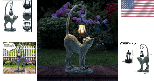 Elegant Solar-Powered Cat Statue for Garden & Patio - Resin Sculpture Decor