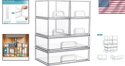 Clear Stackable Organizing Drawers - Set of 6 for Kitchen, Bathroom, and Beyond