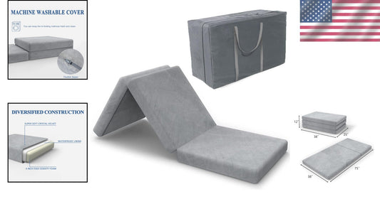 38x75 Waterproof Tri-Fold Mattress Topper with Removable Cover for Comfort