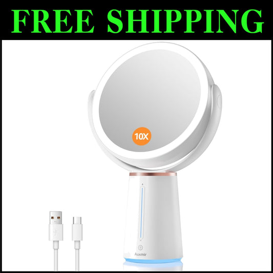Modern Lighted Makeup Mirror - 2500mAh, 10X Magnification, Perfect for Gifting