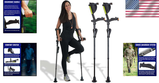 Ergonomic Forearm Crutches with Knee-Rests & LED Lights - Adjustable 5' to 6'6"
