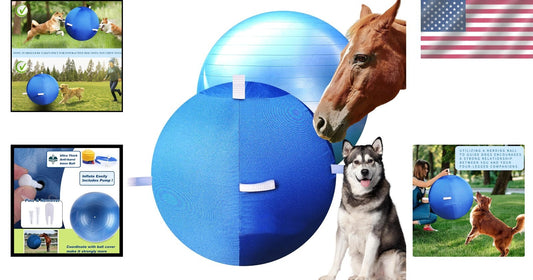 Durable Anti-Burst 25" Dog & Horse Soccer Ball with Safety Cover in Blue