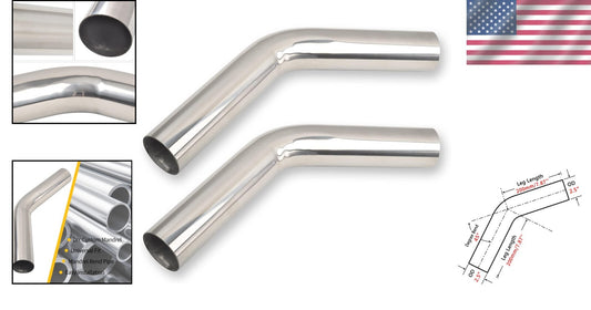 2PCS 15.75 Inch 45° Stainless Steel Mandrel Exhaust Bend Pipe - DIY Ready