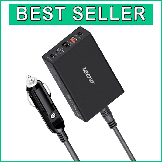 Versatile 5-Ports USB C Car Charger 120W - Fast Charging for All Devices