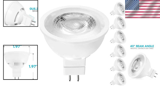 Energy Efficient 6.5W MR16 LED Spotlight Bulbs, 500 Lumens, Bright White 6-Pack
