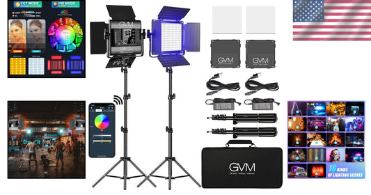 Dual Pack GVM RGB LED Video Lights - 800D Kit for YouTube & Streaming, CRI 97