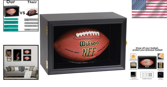 Elegant Wall-Mount Football Display Case with UV Protection - Black Wooden Box