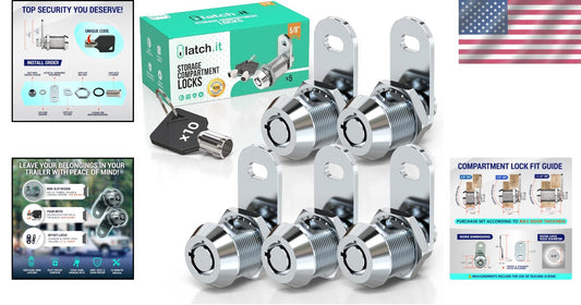 100% Metal RV Storage Locks - 5-Pack Utility Cam Locks with 10 Keys