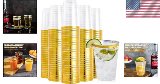 200 Pack 12 oz Gold Rimmed Plastic Cups – Fancy Disposable Tumblers for Parties