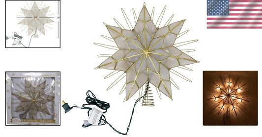 Stunning Gold Capiz Star Treetop - 14-Inch Lighted Decoration for Holiday Charm