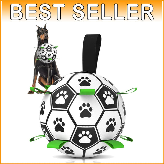 10-Inch Heavy-Duty Dog Soccer Ball with Straps - Great for Herding and Training
